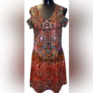 Multicolor SAUKOLE Women’s Cold Shoulder Dress, Pleated Front, Pockets, Small